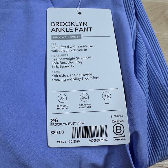 Athleta Brooklyn Ankle Pant Violet Periwinkle Women's Size 26 New With Tags - Picture 11 of 12
